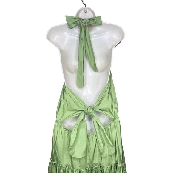halter dress big bust Halter Bow Tie Back Ruched Bust Maxi Dress, White / XS main image 0